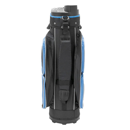 Longridge Pro Golf Cart Bag - Black/Navy - rear view, showing carrry strap