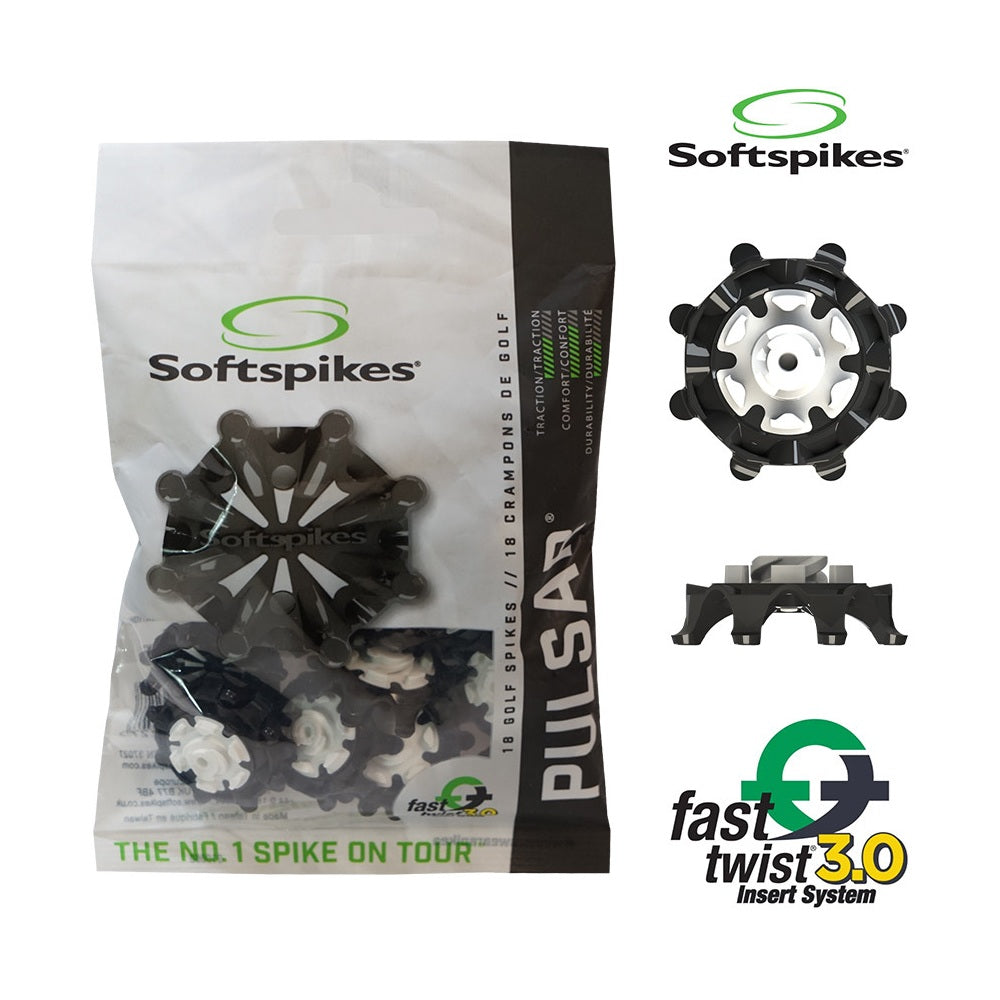 SoftSpikes Pulsar Golf Shoe Spikes / Cleats - FT3.0 Fitting System - Pack of 18 - Black / White