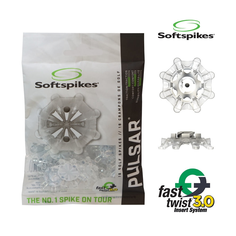 SoftSpikes Pulsar Golf Shoe Spikes / Cleats - FT3.0 Fitting System - Pack of 18 - Translucent / White