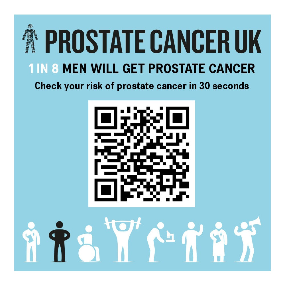 Prostate Cancer - scanning this QR Code takes you to the Prostate Cancer UK official website to check your risk