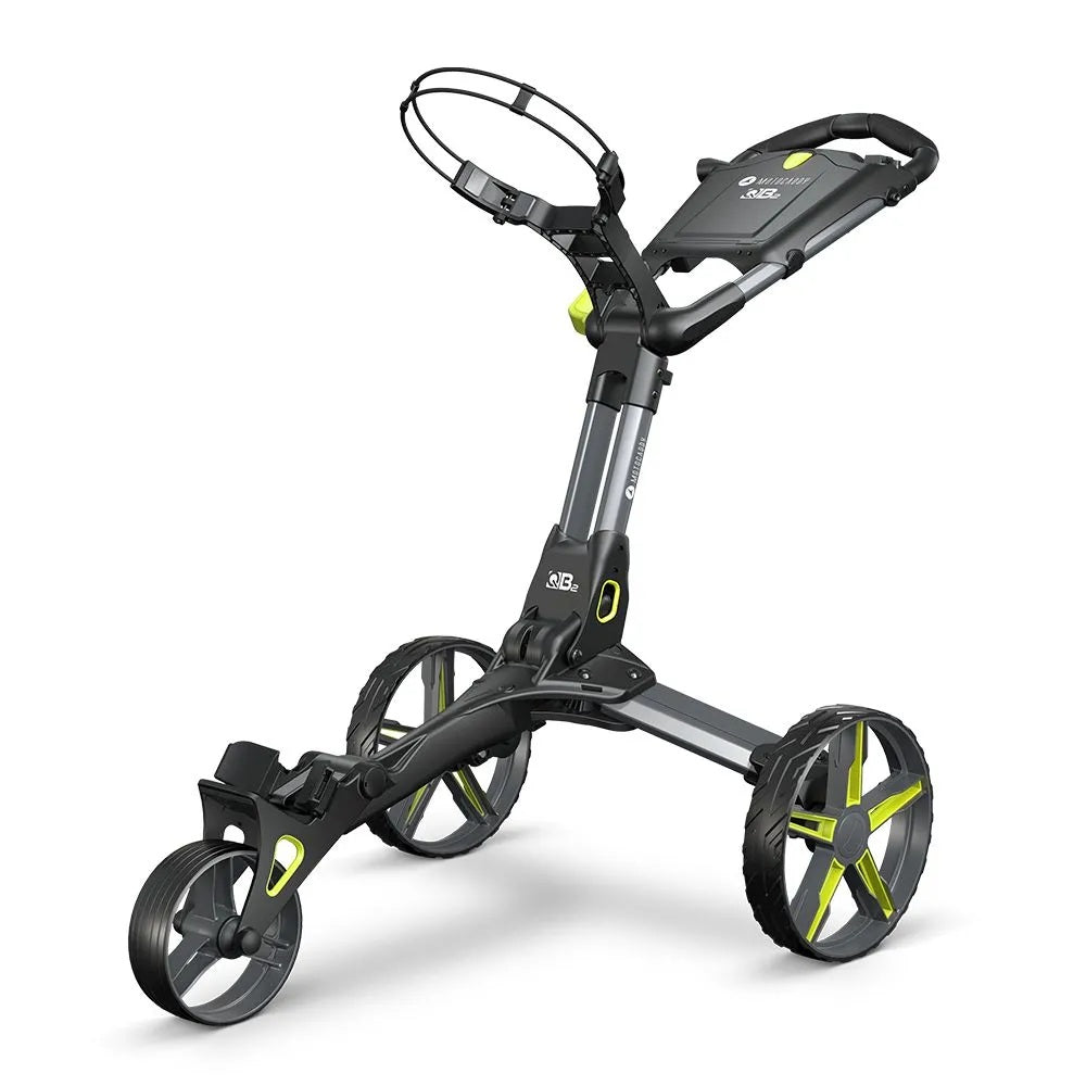 2025 Motocaddy QB2 Trolley - Compact Push Golf Cart - Lime - front view