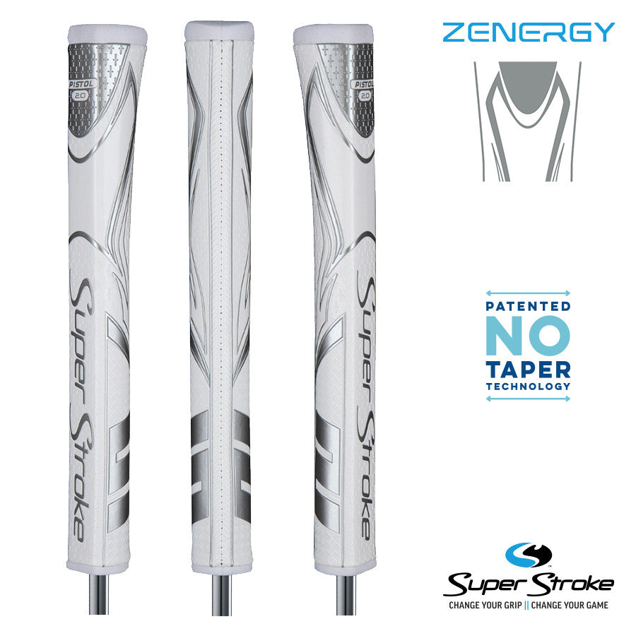 SuperStroke Golf Zenergy Putter Grip - Pistol 2.0 White/Silver