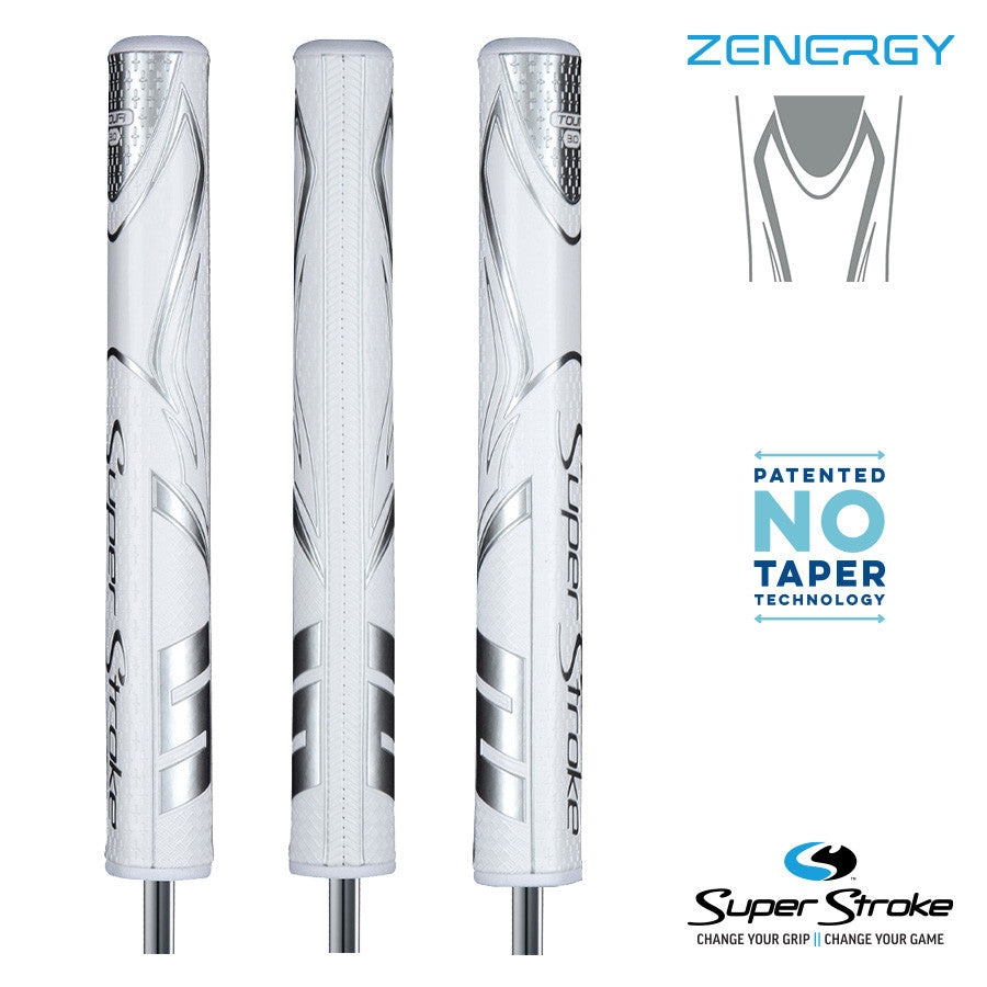 SuperStroke Golf Zenergy Putter Grip - Tour 3.0 White/Silver