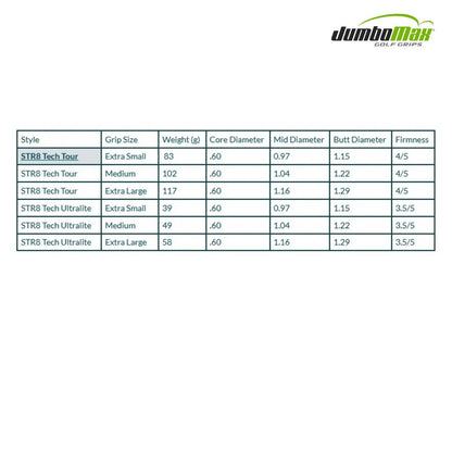 JumboMax STR8 Tech Grip - size specifications