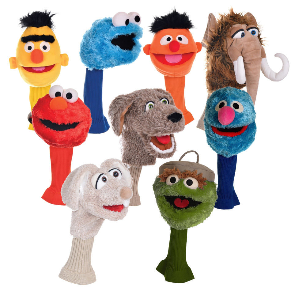 Sesame Street premium 460cc golf driver headcovers range featuring Bert, Elmo, Cookie Monster and Oscar