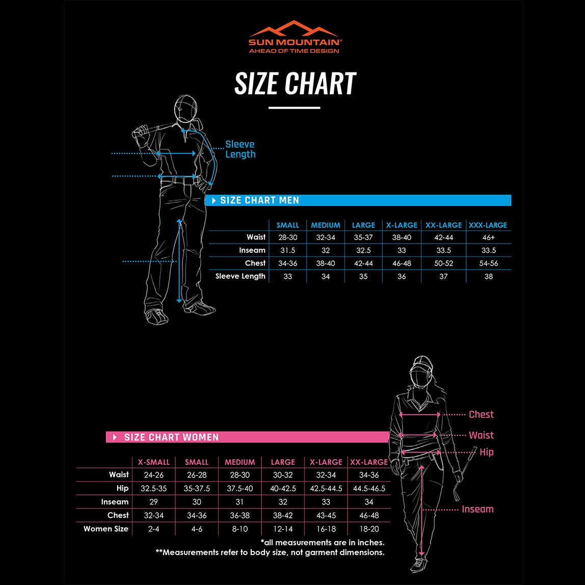 Sun Mountain Size Chart