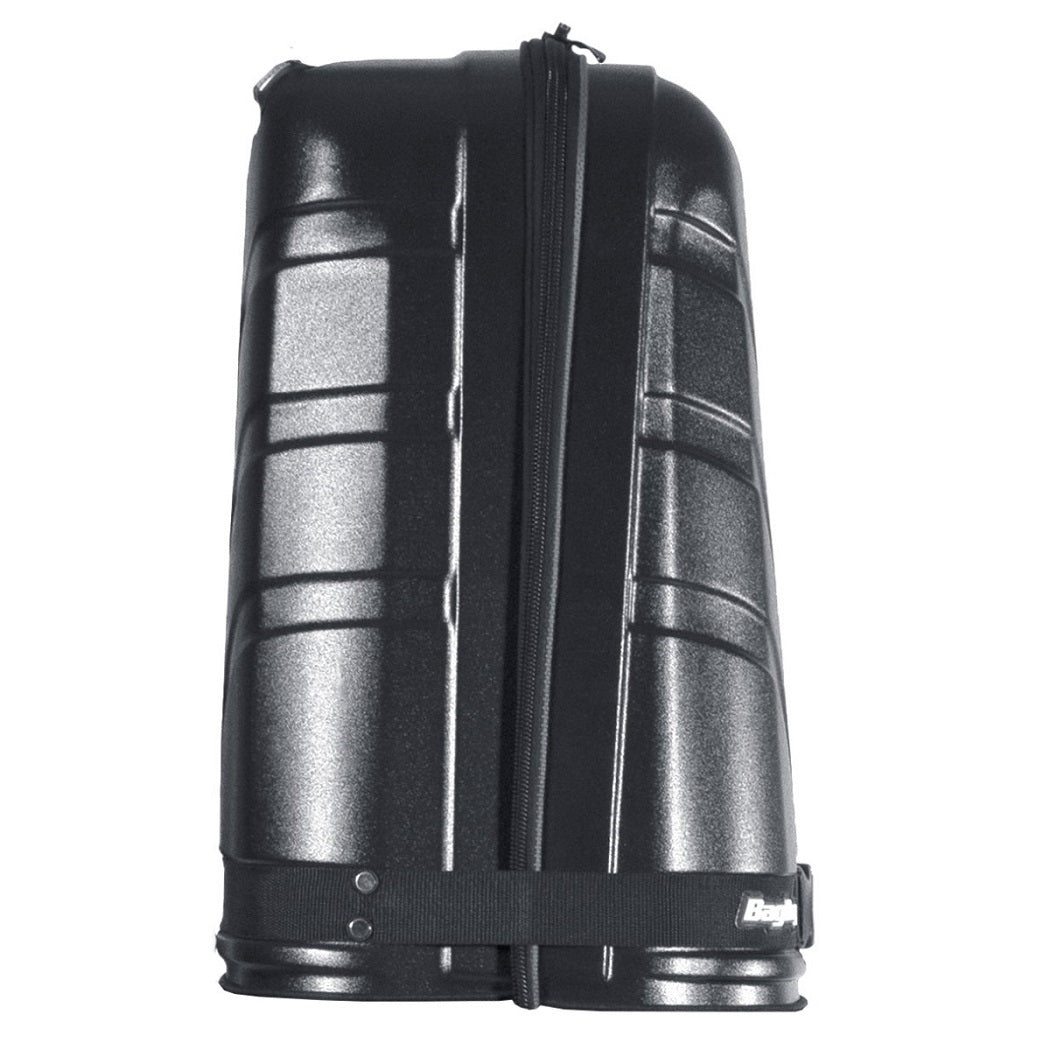 Close-up of the BagBoy T-10 hard ABS top with zip and anti-burst strap