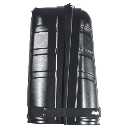 Close-up of the BagBoy T-10 hard ABS top with zip and anti-burst strap