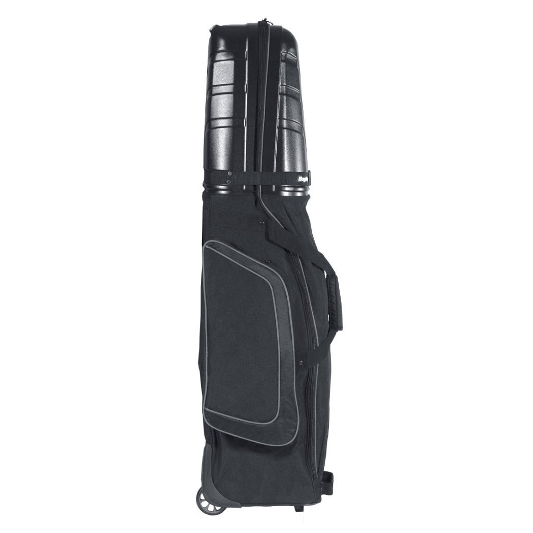 BagBoy T-10 Hard Top Travel Cover - Black/Charcoal, side view with garment pocket