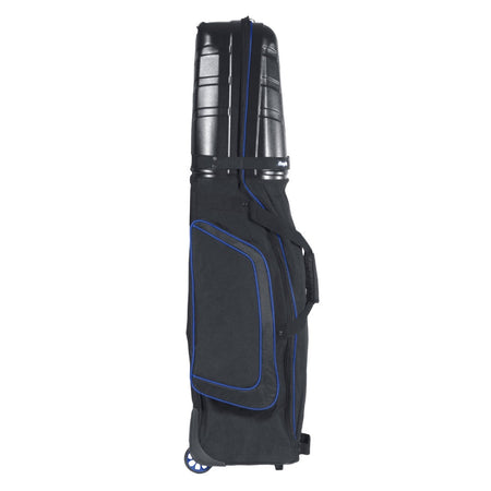BagBoy T-10 Hard Top Travel Cover - Black/Royal Blue, side view with garment pocket
