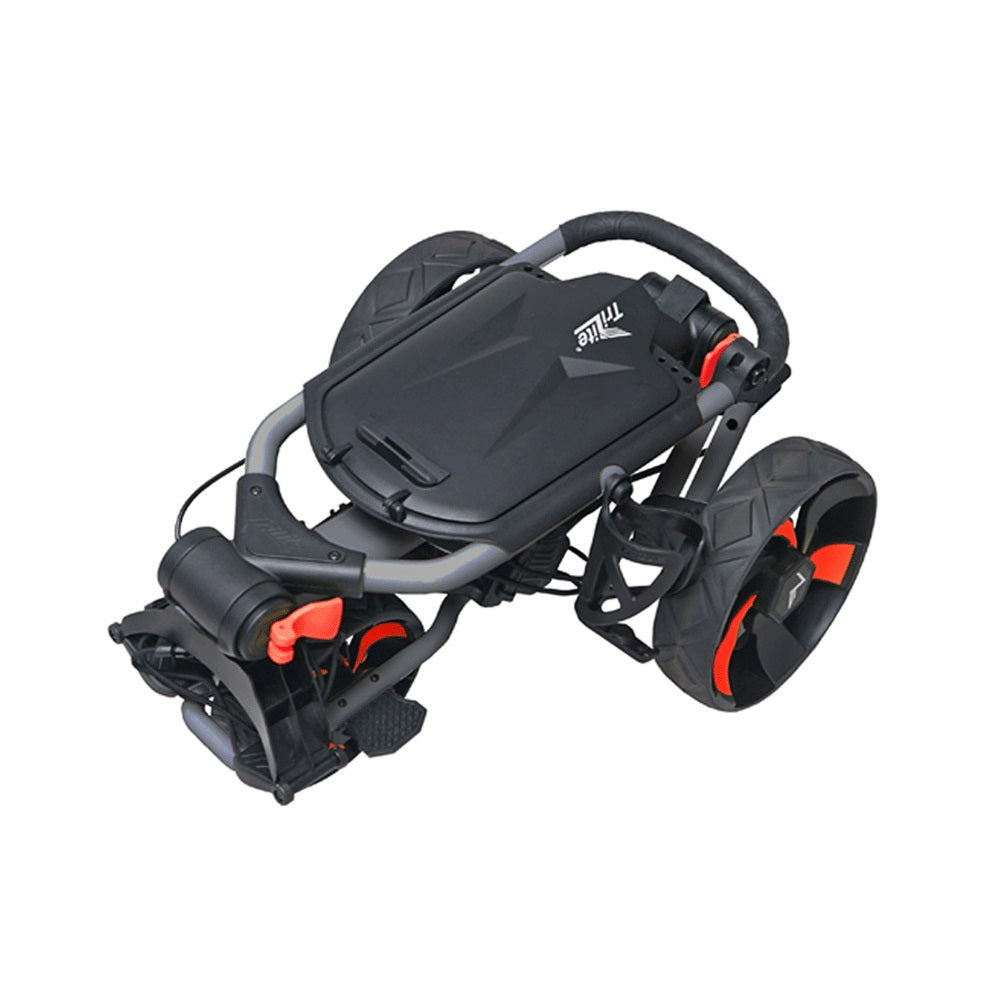 TriLite T-Flash Premium Golf Push Cart - Grey/Orange - folded