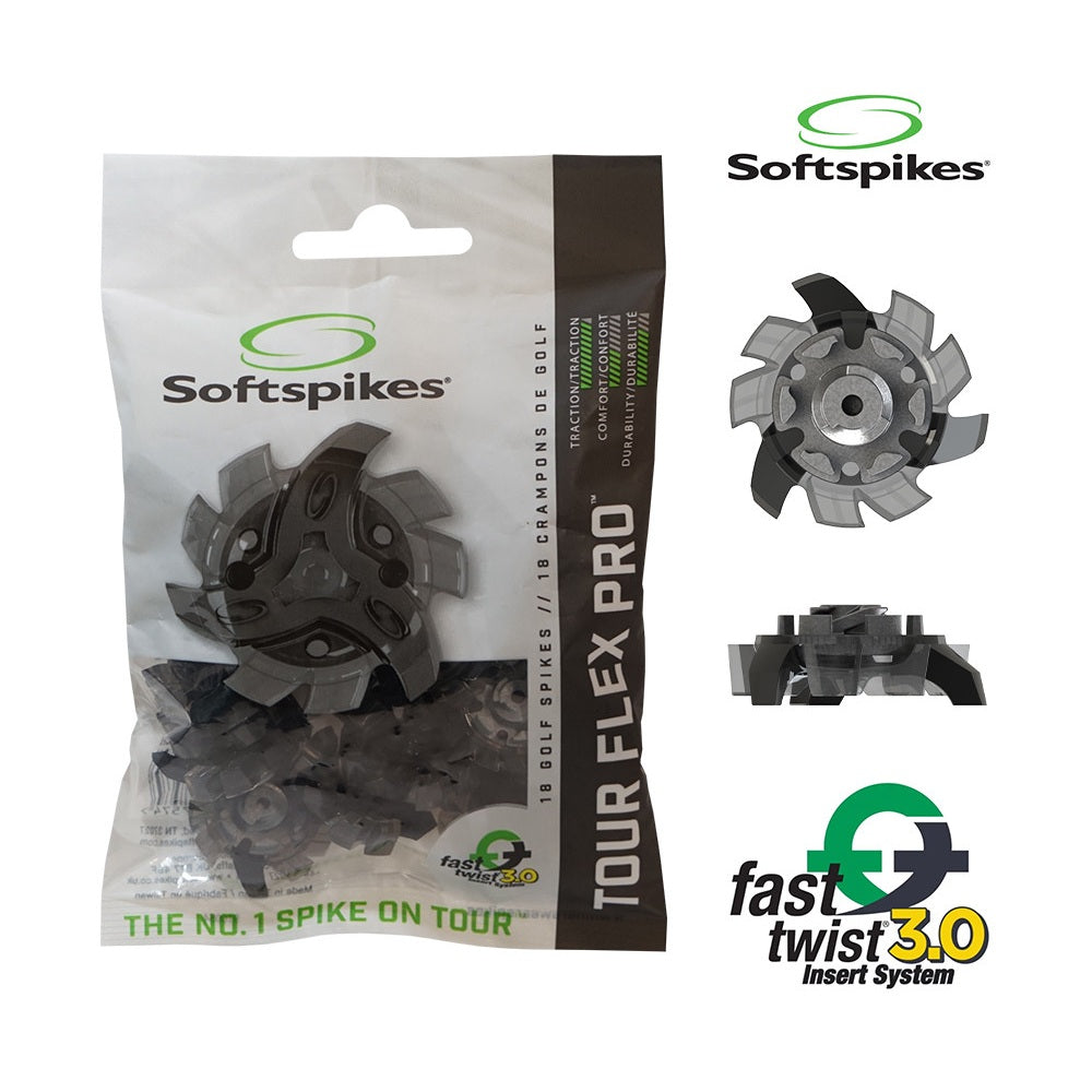 SoftSpikes Tour Flex Pro Golf Shoe Cleats - FT3.0 System - Pack of 18 - Black / Charcoal