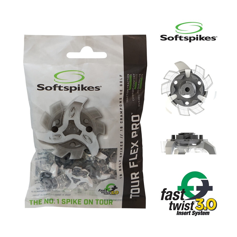 SoftSpikes Tour Flex Pro Golf Shoe Cleats - FT3.0 System - Pack of 18 - Translucent / White