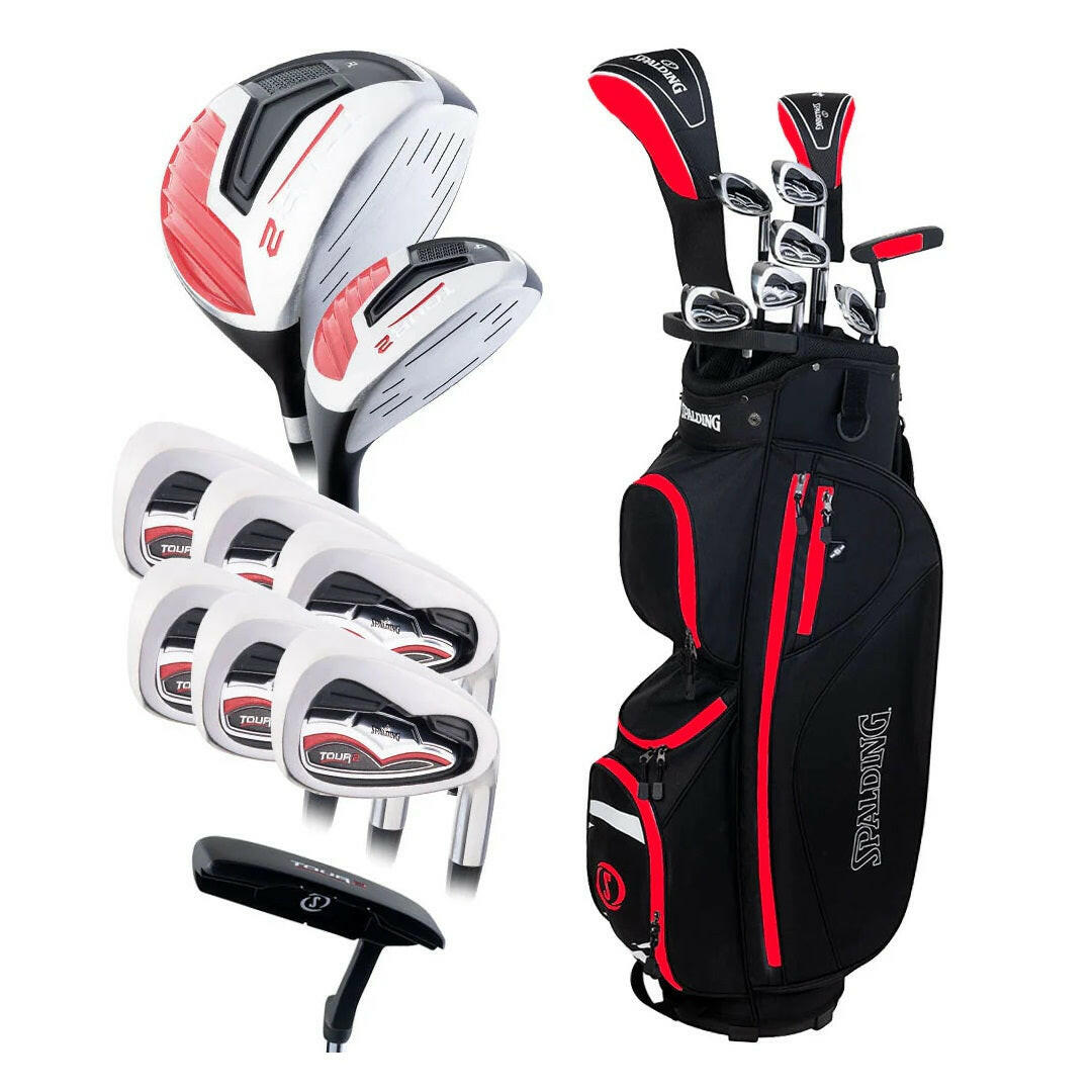 Spalding Tour 2 Men`s Right Hand Package Sets - Cart Bag and Close Up of Club Heads