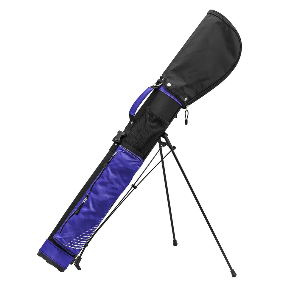 Longridge Travelite 5" Pencil Golf Stand Bag - Black/Navy - with legs extended and removable hood