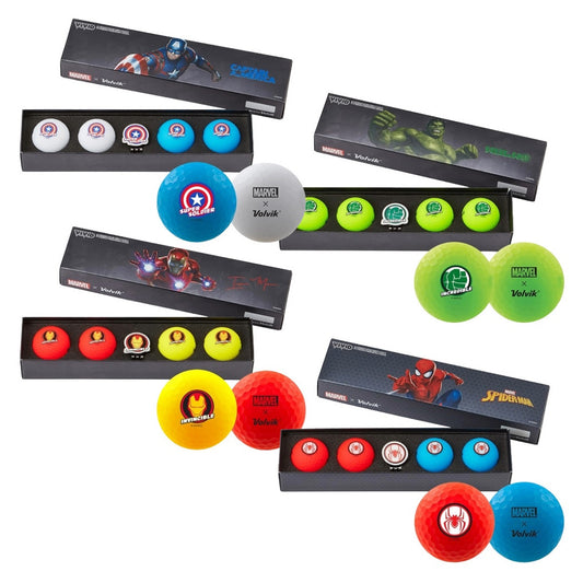 Volvik VIVID Marvel 2.0 Golf Balls 4 Pack & Marker Gift Set – Captain America / Hulk / Iron Man / Spider-Man