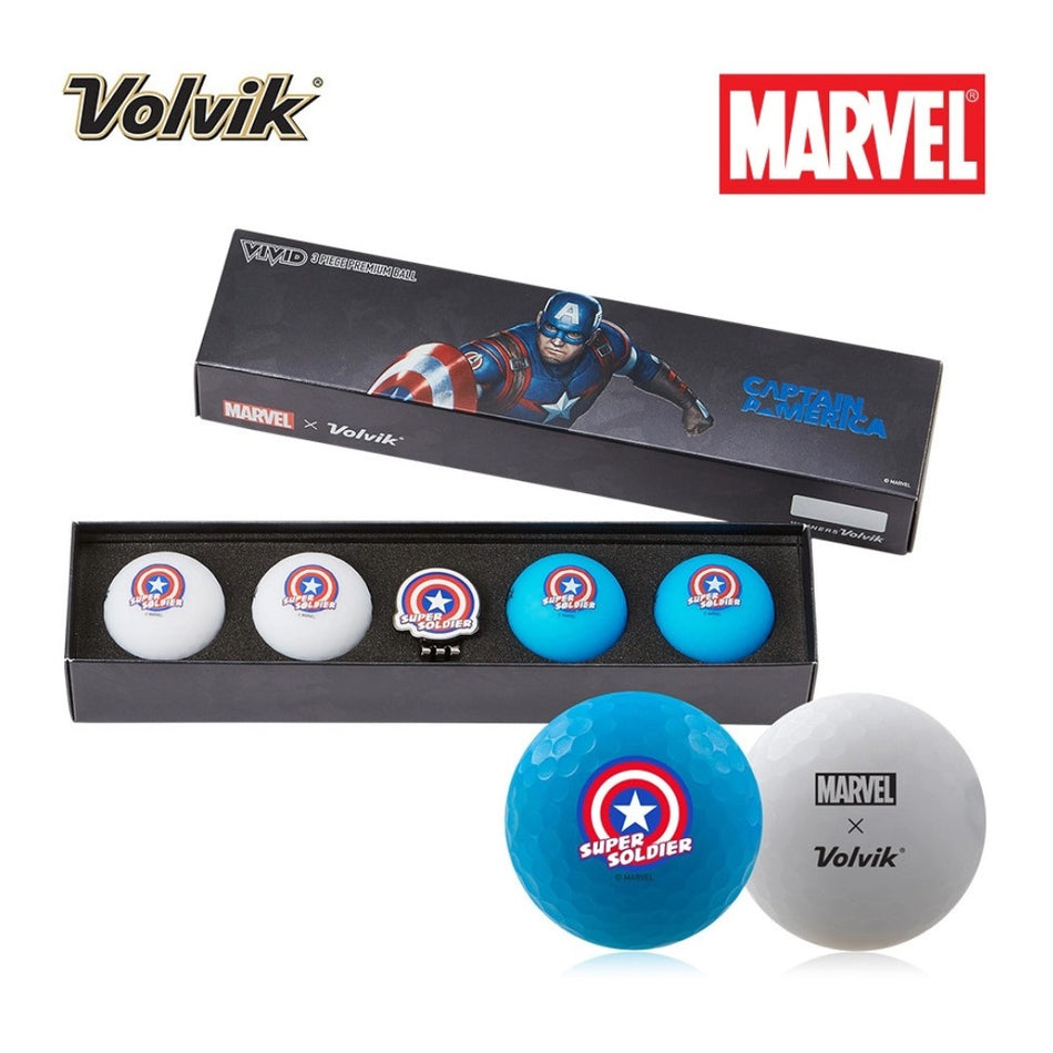 Volvik VIVID Marvel 2.0 Golf Balls 4 Pack & Marker Gift Set – Captain America / Hulk / Iron Man / Spider-Man