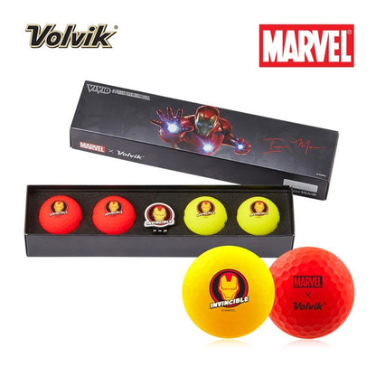 Volvik VIVID Marvel 2.0 Golf Balls 4 Pack & Marker Gift Set – Captain America / Hulk / Iron Man / Spider-Man