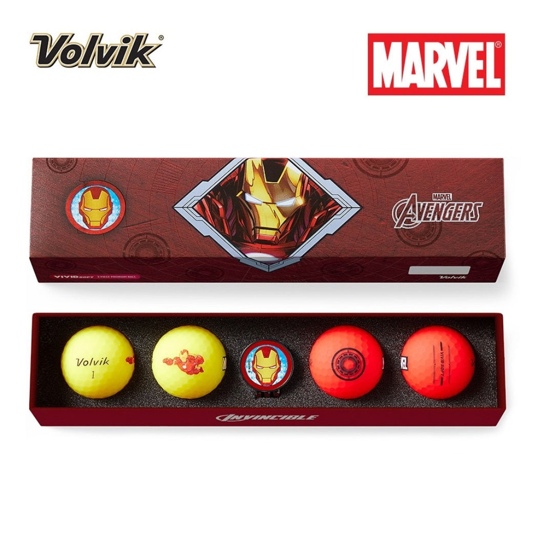 Volvik VIVID SOFT 4.0 Marvel Golf Balls Marker Gift Set - Iron Man