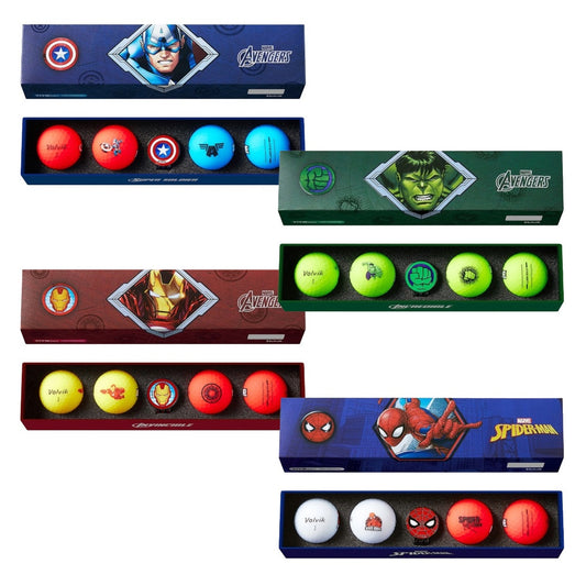 Volvik VIVID SOFT 4.0 Marvel Golf Balls 4 Pack & Marker Gift Set - all characters