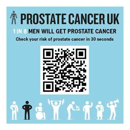 Prostate Cancer - scanning this QR Code takes you to the Prostate Cancer UK official website to check your risk