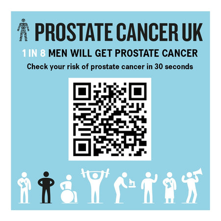 Prostate Cancer - scanning this QR Code takes you to the Prostate Cancer UK official website to check your risk