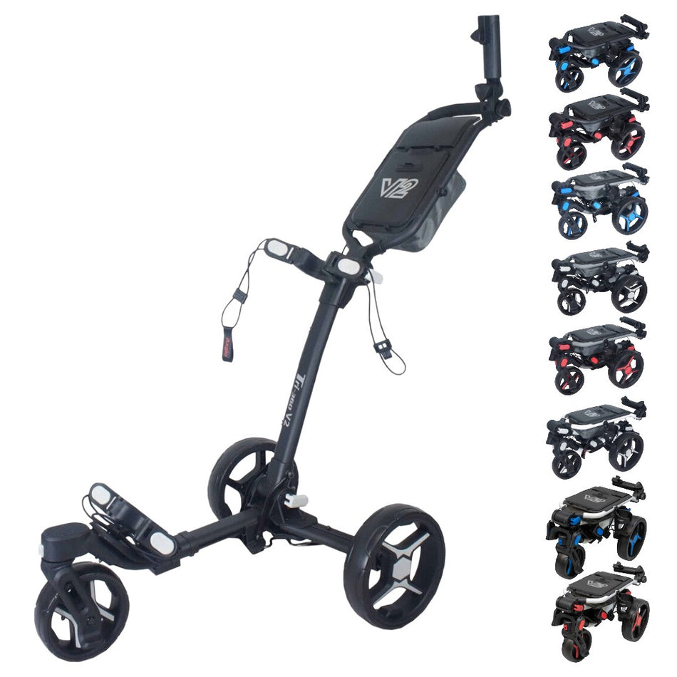 Axglo Tri-360 V2 Golf Trolley - 3 Wheel Swivel Push Cart with Umbrella & Drink Holder - showing available colours