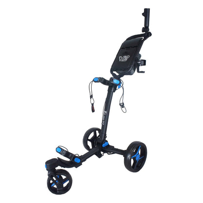 Axglo Tri-360 V2 Golf Trolley - 3 Wheel Swivel Push Cart - Black/Blue