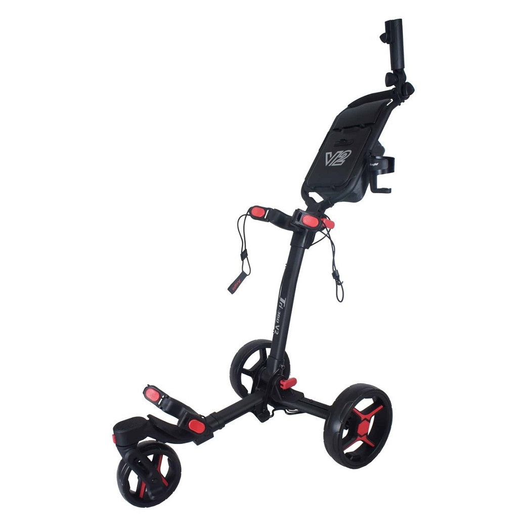 Axglo Tri-360 V2 Golf Trolley - 3 Wheel Swivel Push Cart - Black/Red