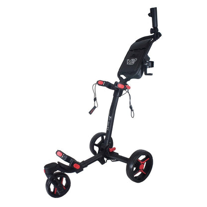 Axglo Tri-360 V2 Golf Trolley - 3 Wheel Swivel Push Cart - Black/Red