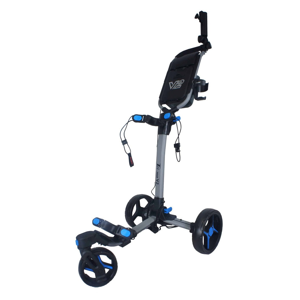 Axglo Tri-360 V2 Golf Trolley - 3 Wheel Swivel Push Cart - Grey/Blue