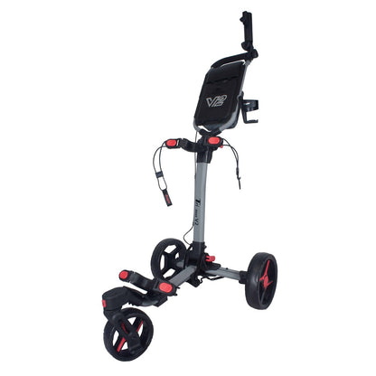 Axglo Tri-360 V2 Golf Trolley - 3 Wheel Swivel Push Cart - Grey/Red
