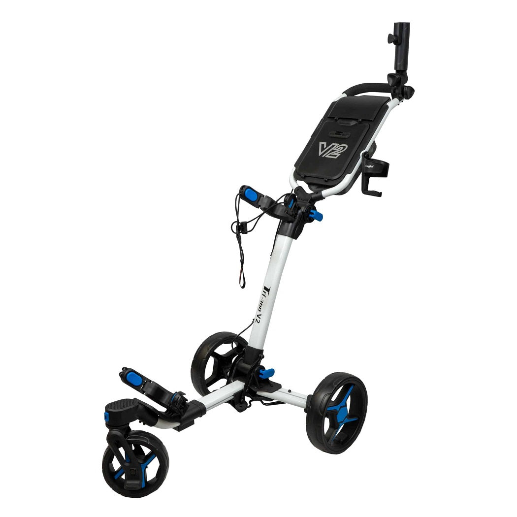 Axglo Tri-360 V2 Golf Trolley - 3 Wheel Swivel Push Cart - White/Blue