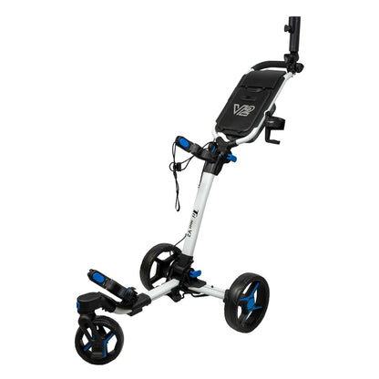 Axglo Tri-360 V2 Golf Trolley - 3 Wheel Swivel Push Cart - White/Blue