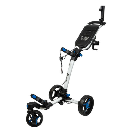 Axglo Tri-360 V2 Golf Trolley - 3 Wheel Swivel Push Cart - White/Blue