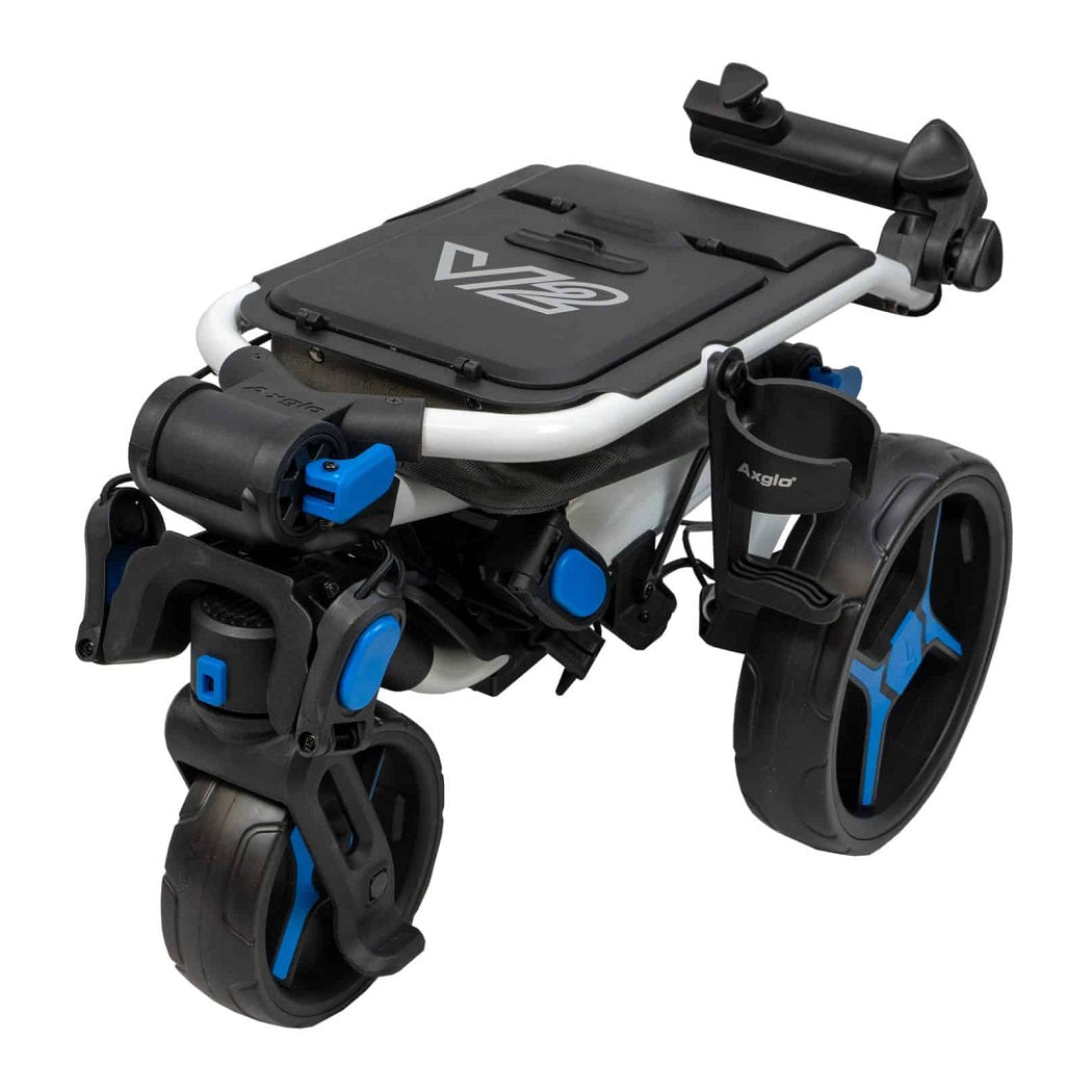 Axglo Tri-360 V2 Golf Trolley - White/Blue - folded