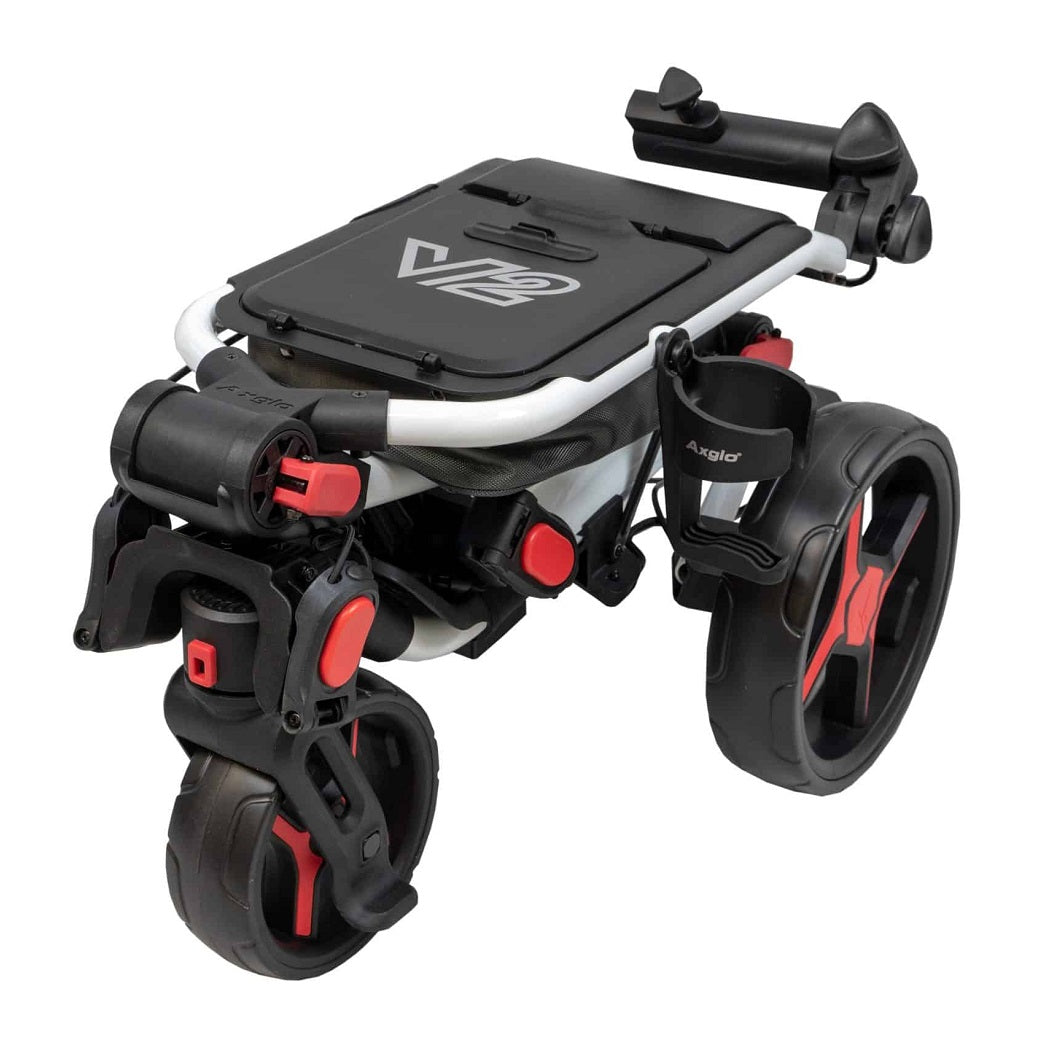 Axglo Tri-360 V2 Golf Trolley - White/Red - folded