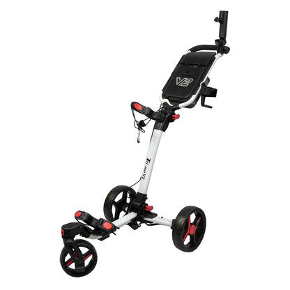 Axglo Tri-360 V2 Golf Trolley - 3 Wheel Swivel Push Cart - White/Red