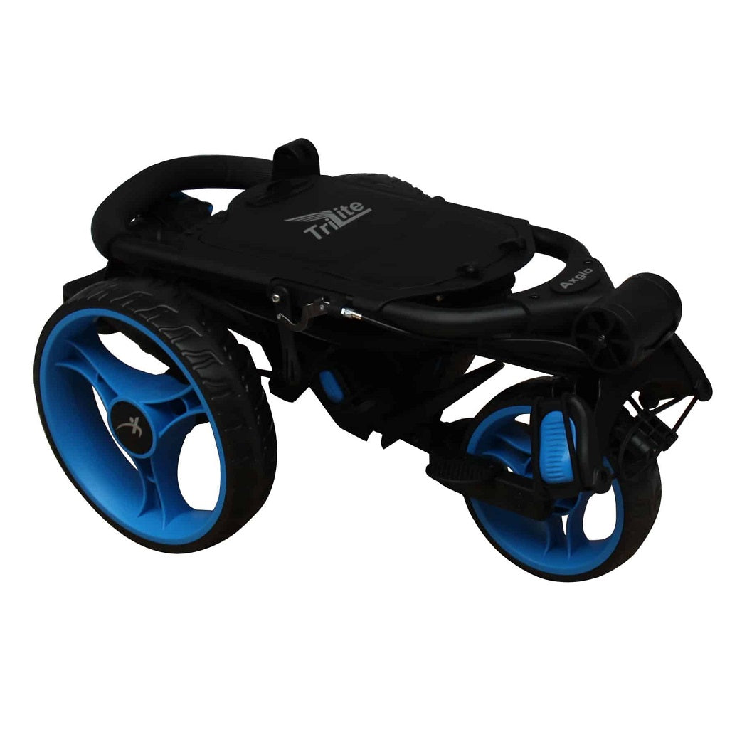 Axglo TriLite 3-Wheel Golf Trolley - Black/Blue - folded