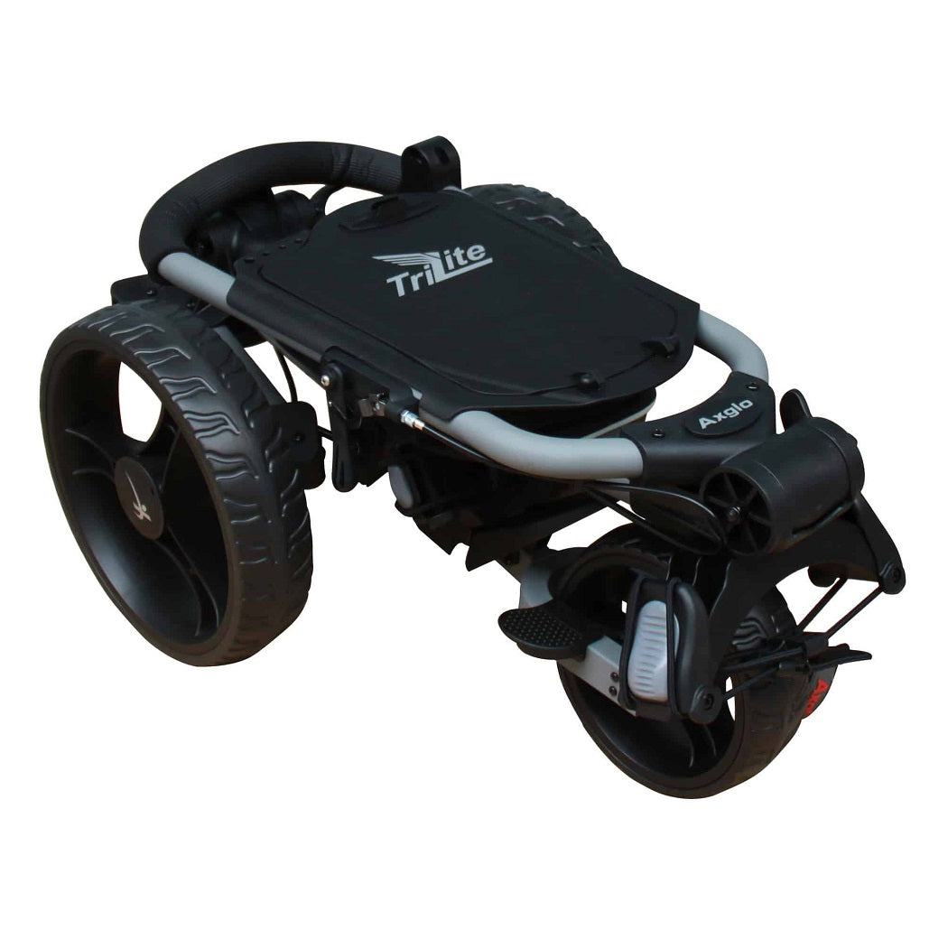 Axglo TriLite 3-Wheel Golf Trolley Push Cart - Grey/Black - folded