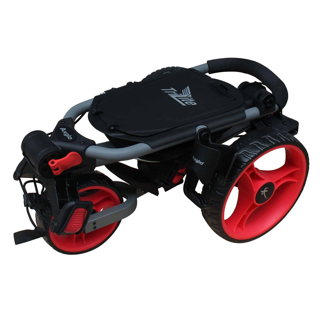 Axglo TriLite 3-Wheel Golf Trolley Push Cart - Grey/Red - folded