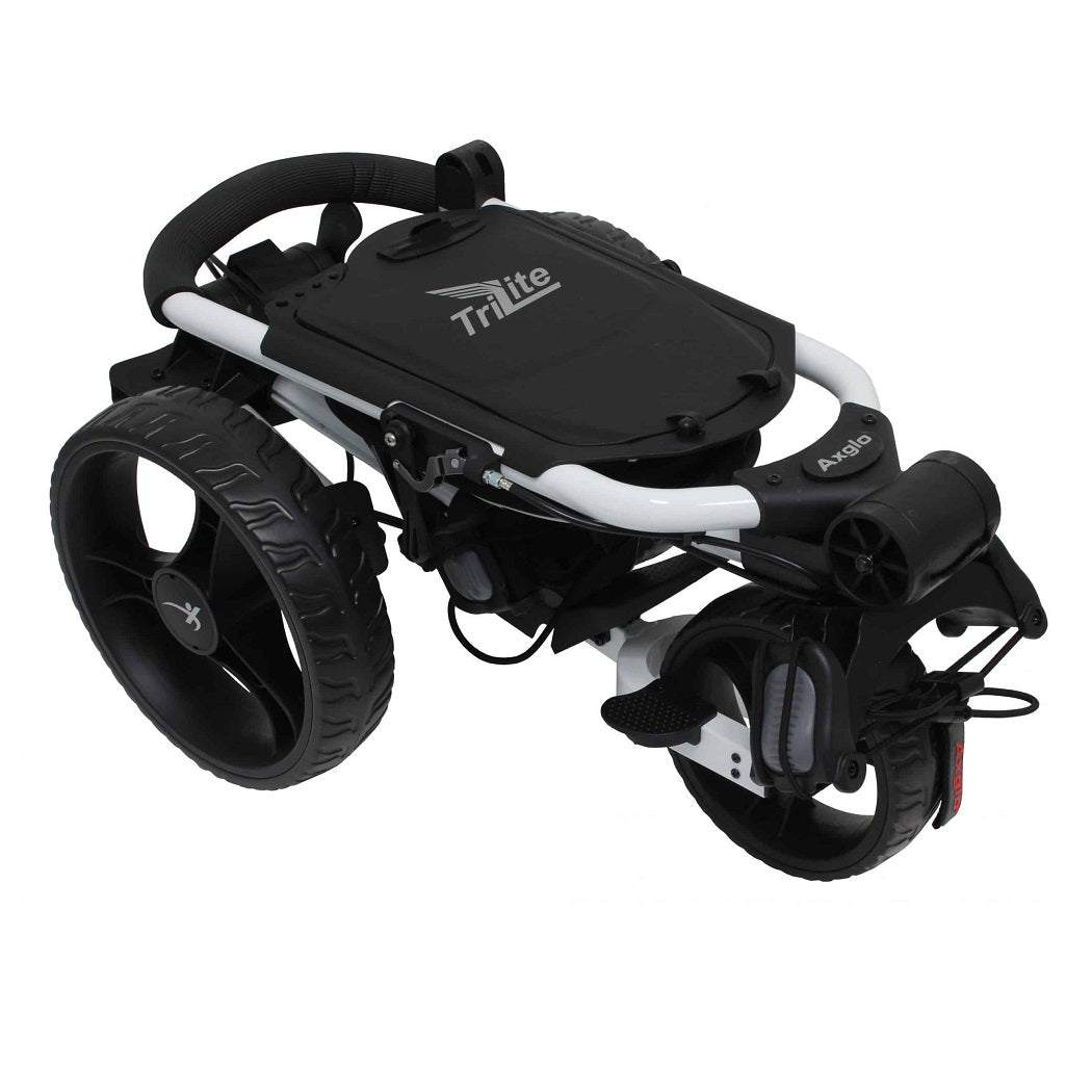 Axglo TriLite 3-Wheel Golf Trolley Push Cart - White/Black - folded