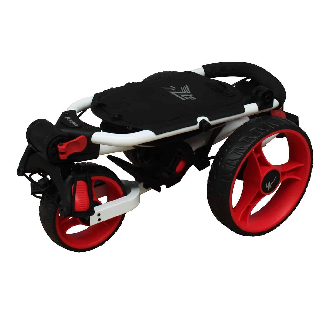 Axglo TriLite 3-Wheel Golf Trolley Push Cart - White/Red - folded
