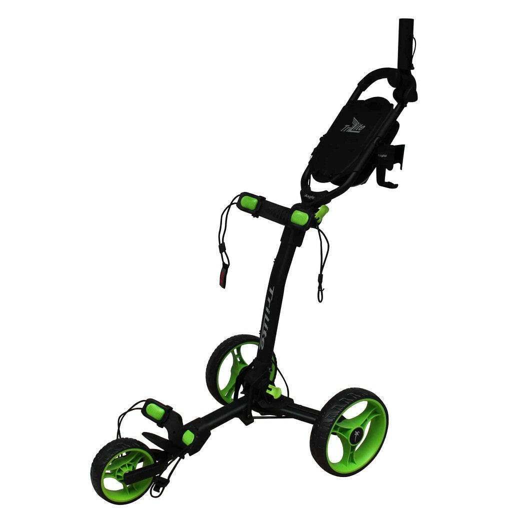 Axglo TriLite 3-Wheel Golf Trolley Push Cart - Black/Green