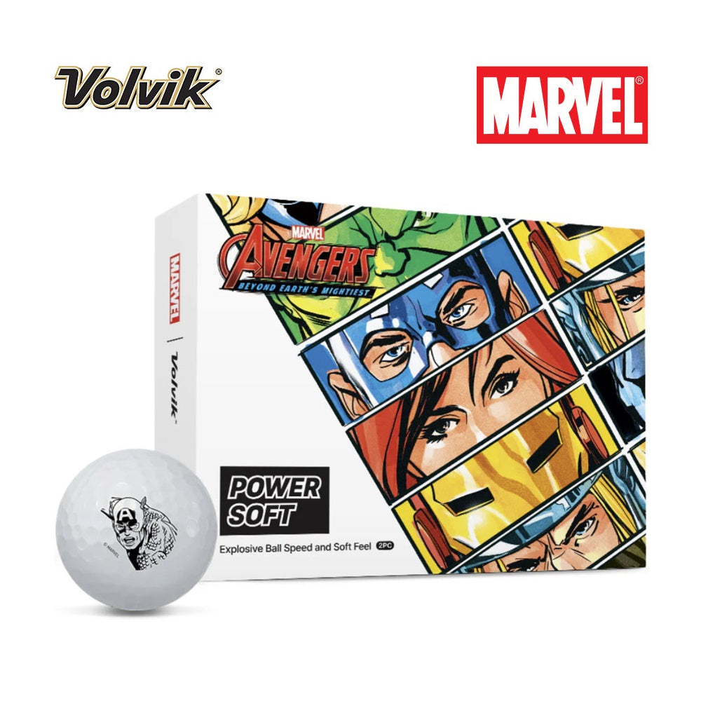 Volvik Powersoft Marvel Avengers Superhero Golf Balls (12 Pack) White - packaging