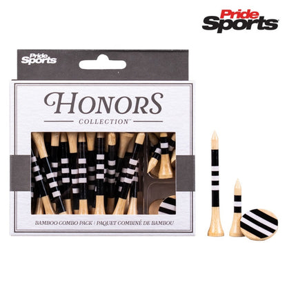 Pride Sports Honors Collection - Bamboo Tees / Ball Marker Combo Pack - Black/White - with both sizes of  tees and ball marker