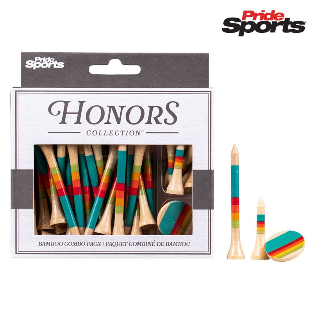 Pride Sports Honors Collection - Bamboo Tees / Ball Marker Combo Pack - Sunrise Gradient - with both sizes of  tees and ball marker