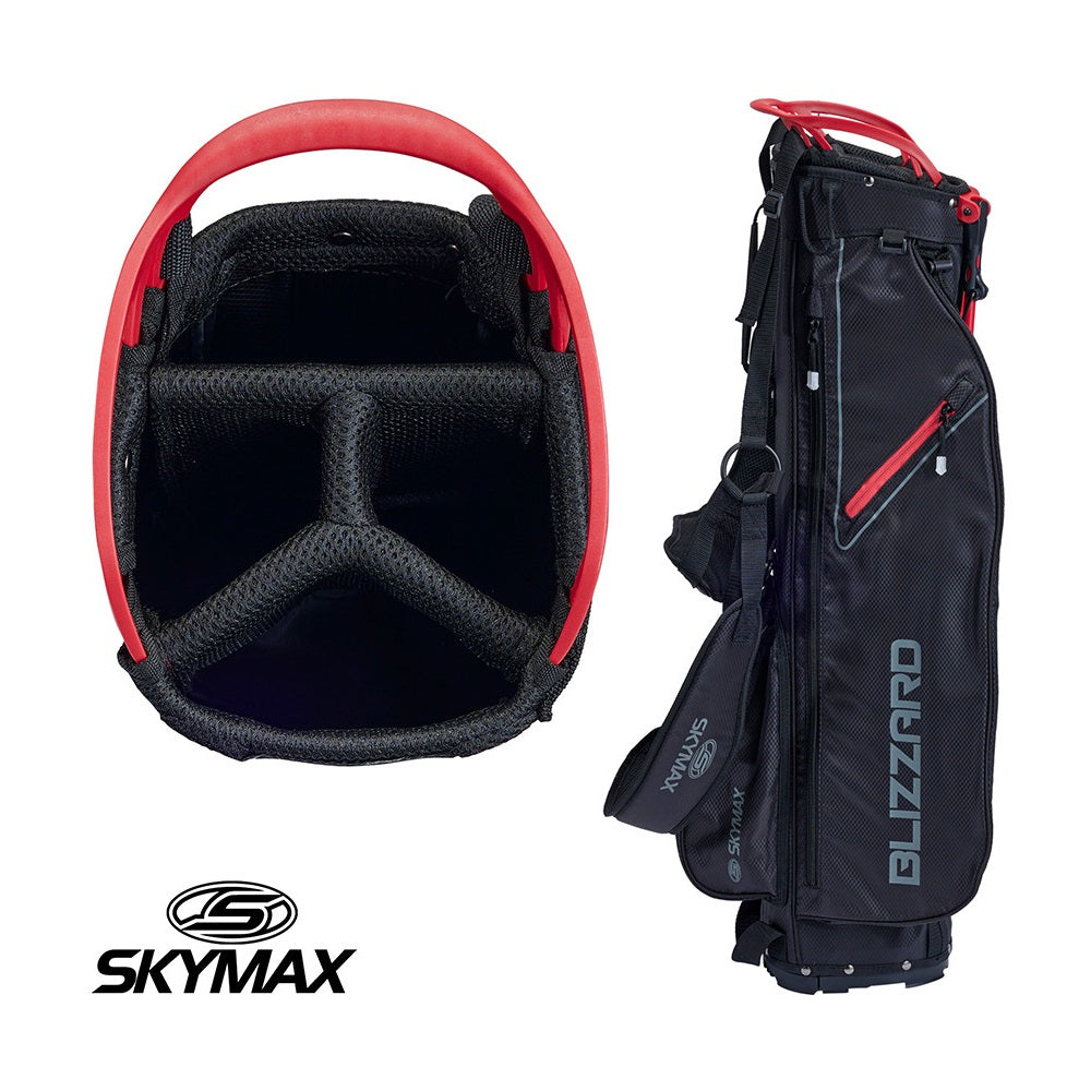 Skymax Blizzard Lightweight Stand Bag - Black/Red side view and 4-way divider