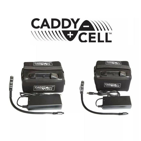 CaddyCell Lithium Battery & Charger Set Motocaddy Powakaddy  - showing both batteries