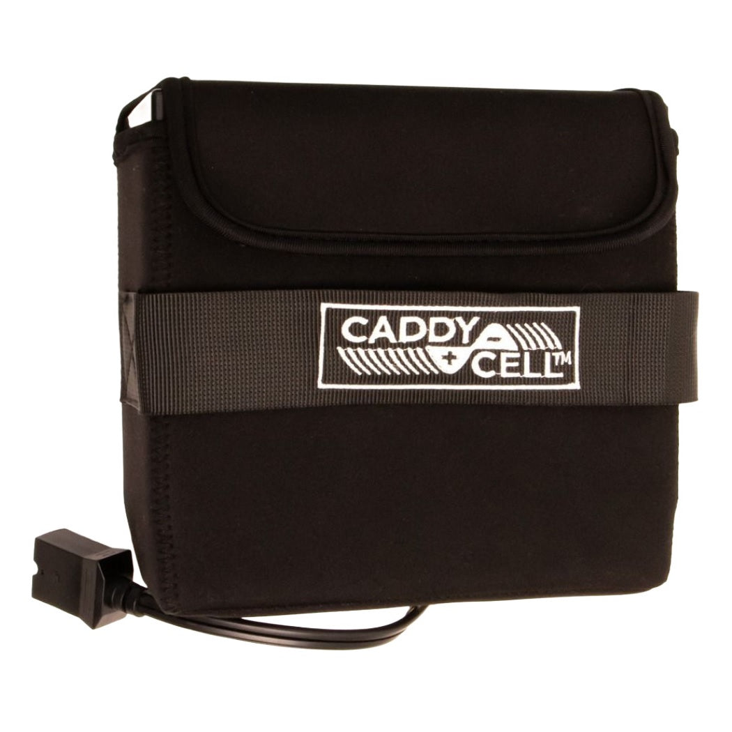 CaddyCell Lithium Golf Trolley Battery & Charger for Motocaddy M-Series - 18 Hole - front view, branded case